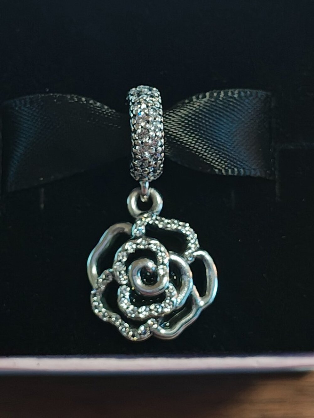 Authentic Pandora Shimmering Rose Dangle Charm – 791526CZ Retired